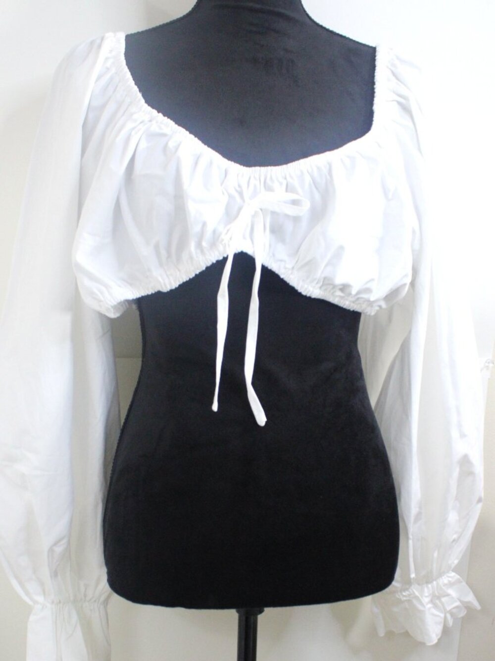 Shein, White Crop Top, Cotton BoHo, Ruffle Cuff, Tie on Front. Size L. NWT